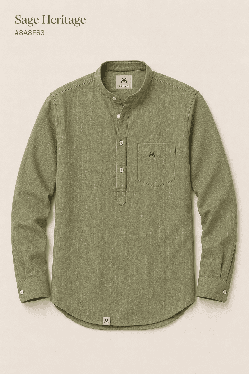 Olive Green Short Kurta Full Sleeve - Olive Green