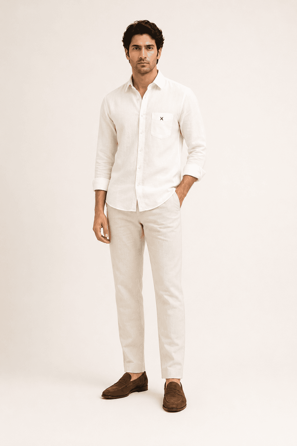 Ivory White Linen Full Sleeve Shirt - Ivory White