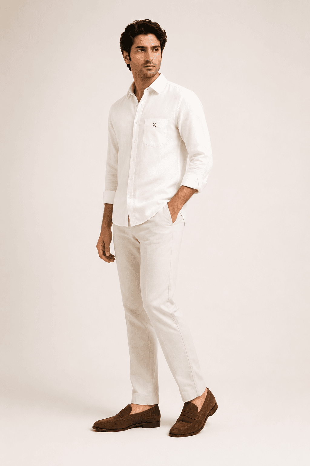 Ivory White Linen Full Sleeve Shirt - Ivory White alternate view