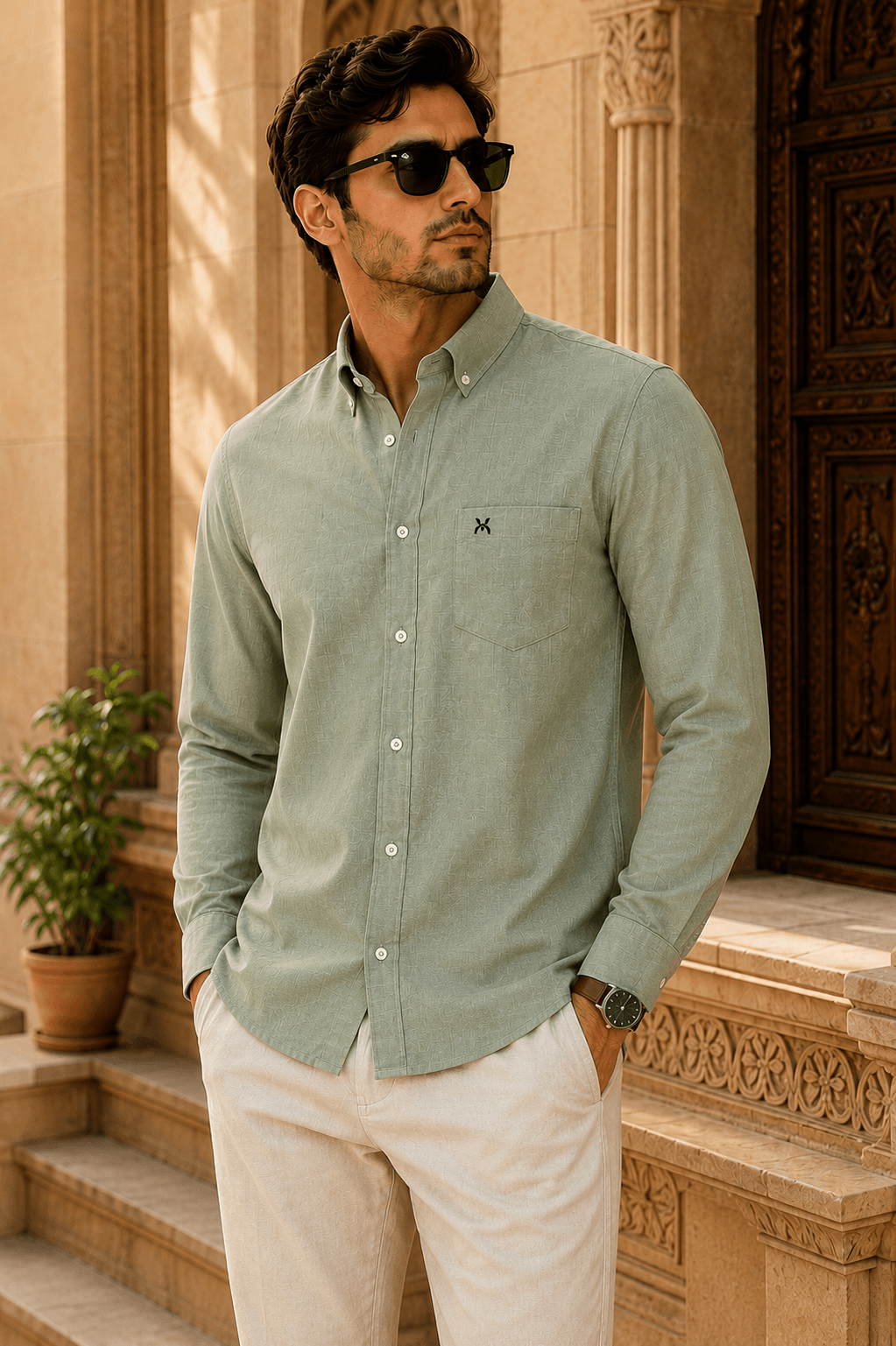 Olive Green Linen Full Sleeve Shirt - Olive Green