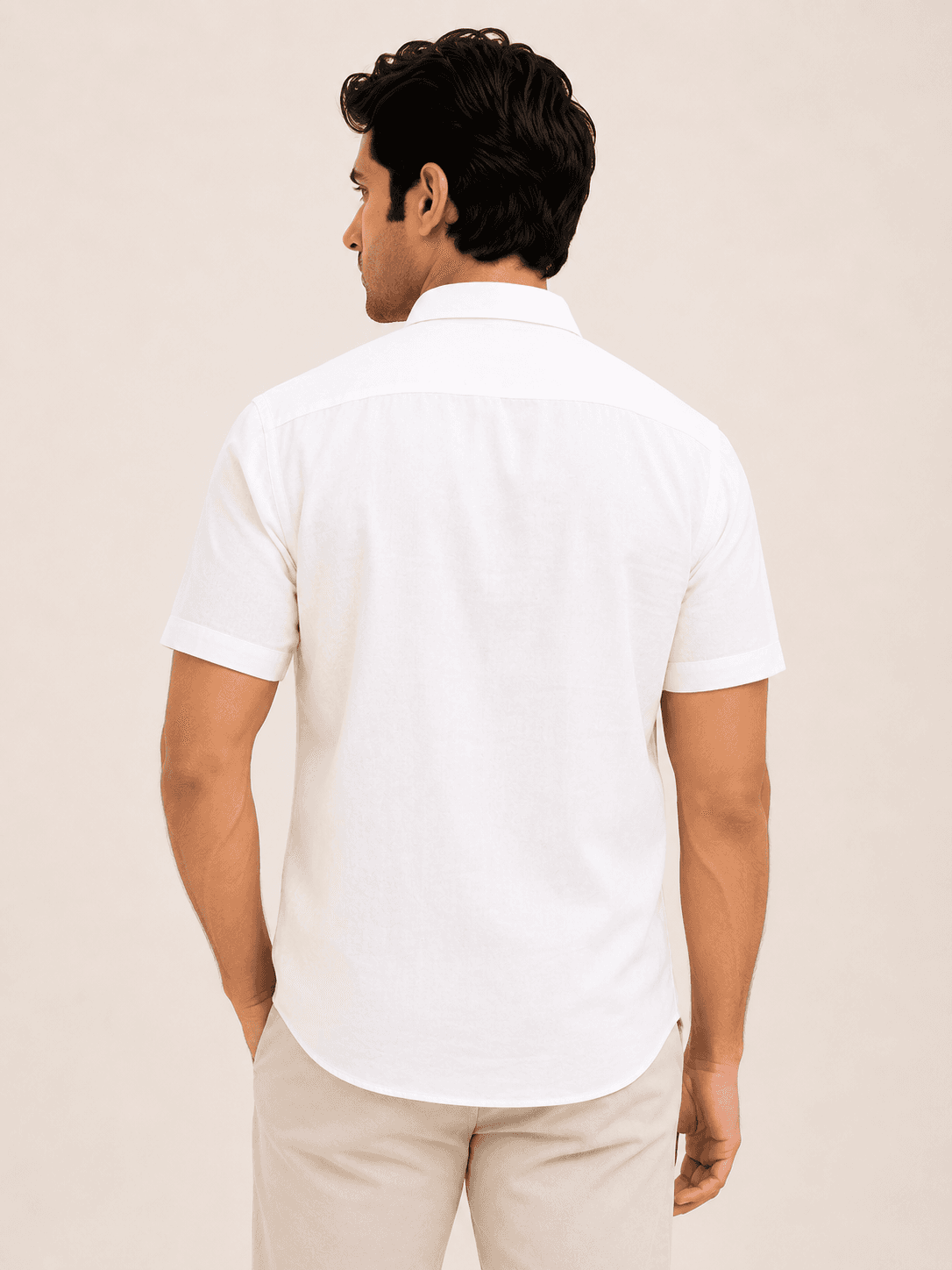 Ivory White Linen Half Sleeve Shirt - Ivory White alternate view