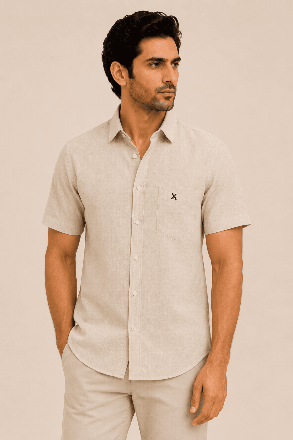Desert Sand Linen Half Sleeve Shirt - Desert Sand