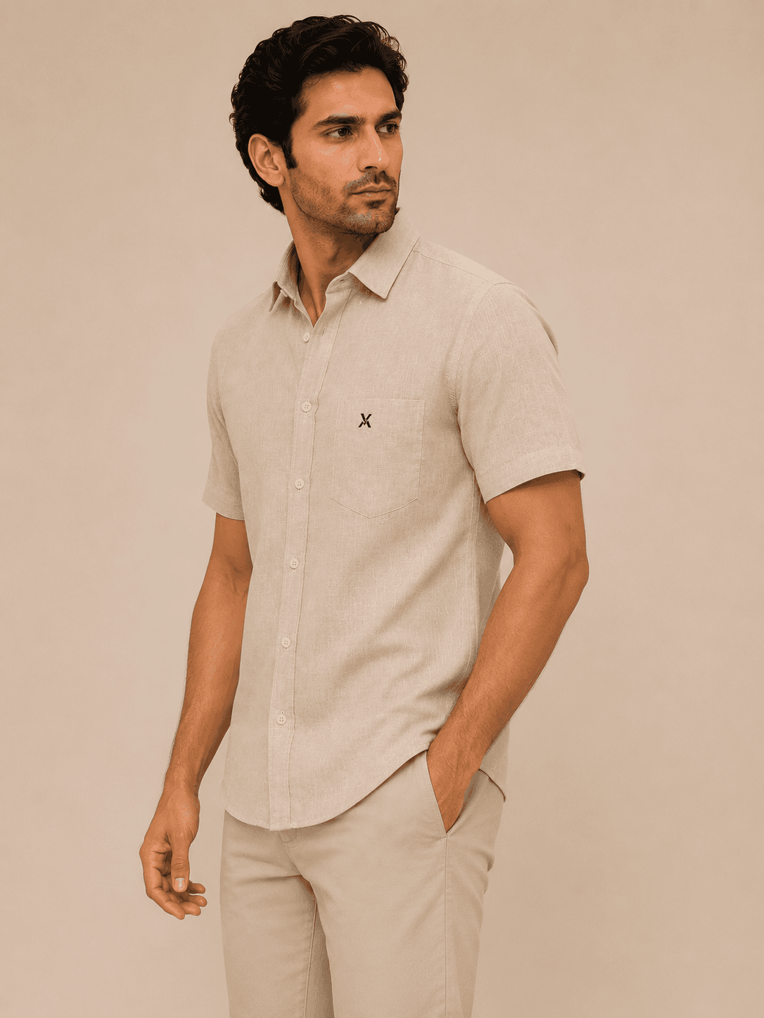 Desert Sand Linen Half Sleeve Shirt - Desert Sand alternate view