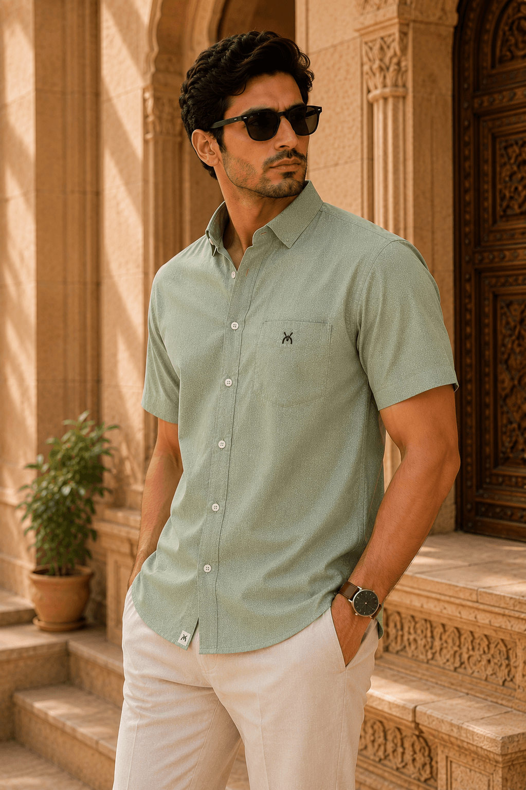 Olive Green Linen Half Sleeve Shirt - Olive Green