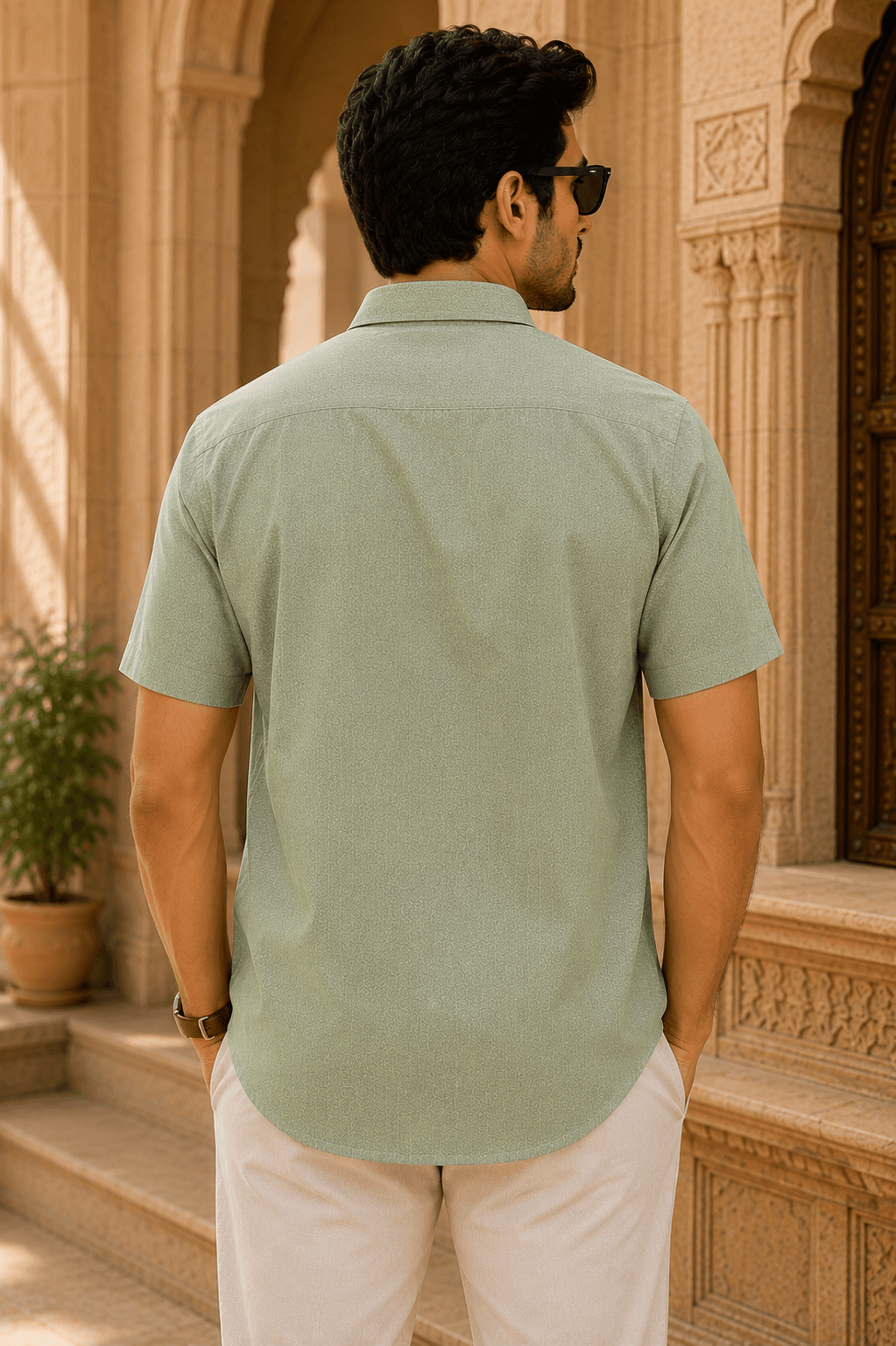 Olive Green Linen Half Sleeve Shirt - Olive Green alternate view