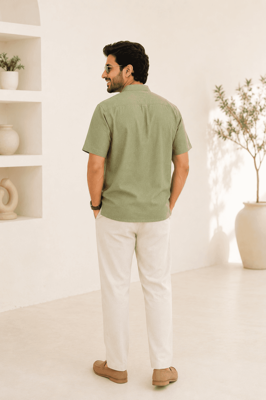Olive Green Short Kurta Half Sleeve - Olive Green alternate view