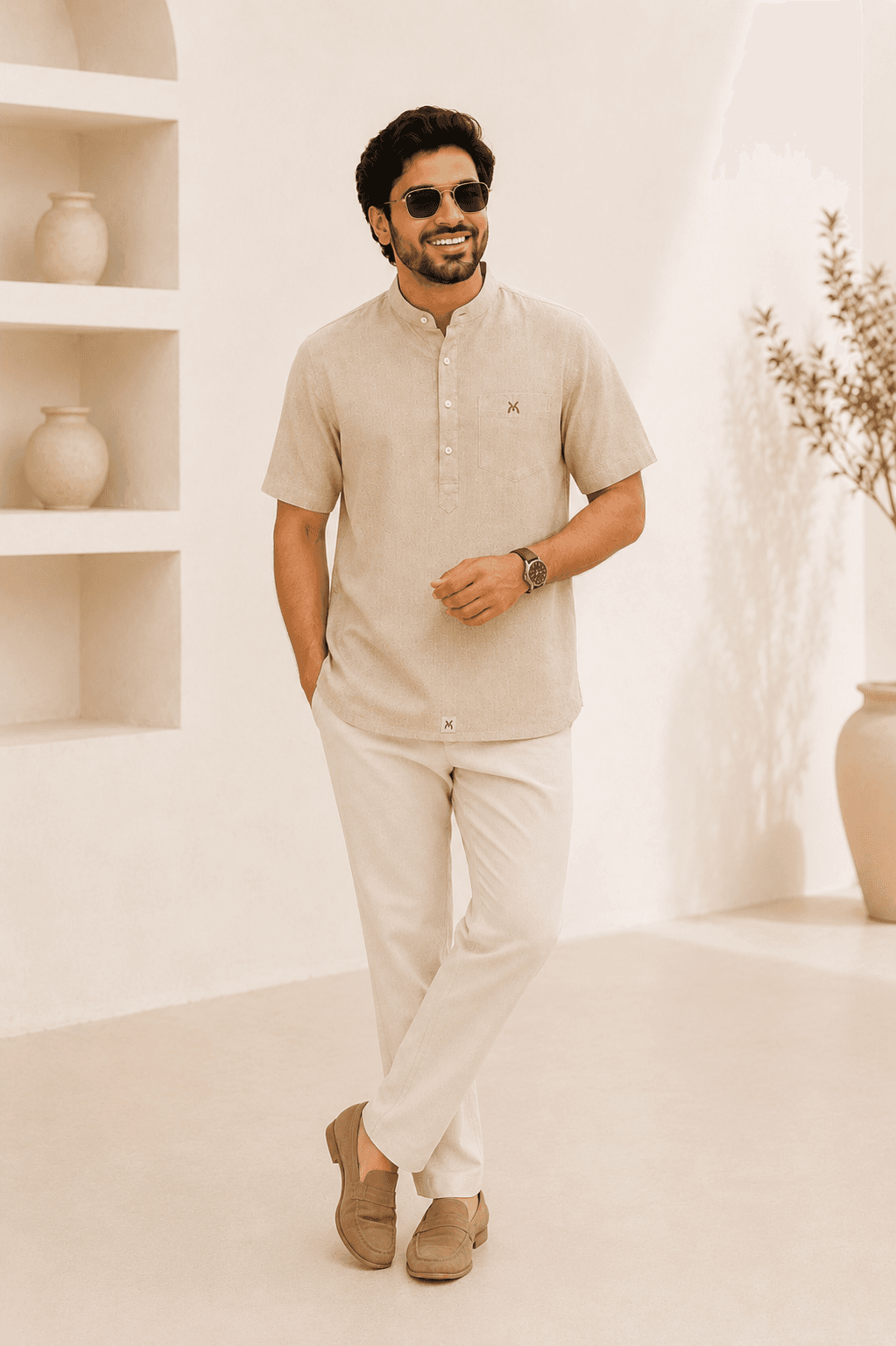 Desert Sand Short Kurta Half Sleeve - Desert Sand