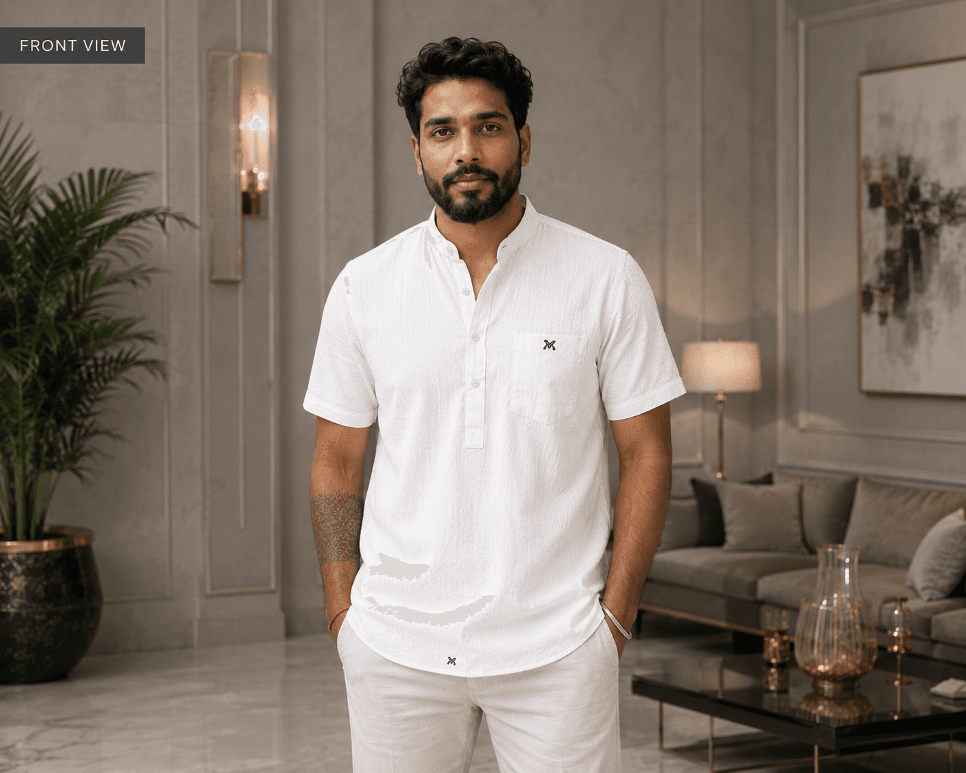 Ivory White Short Kurta Half Sleeve - Ivory White alternate view