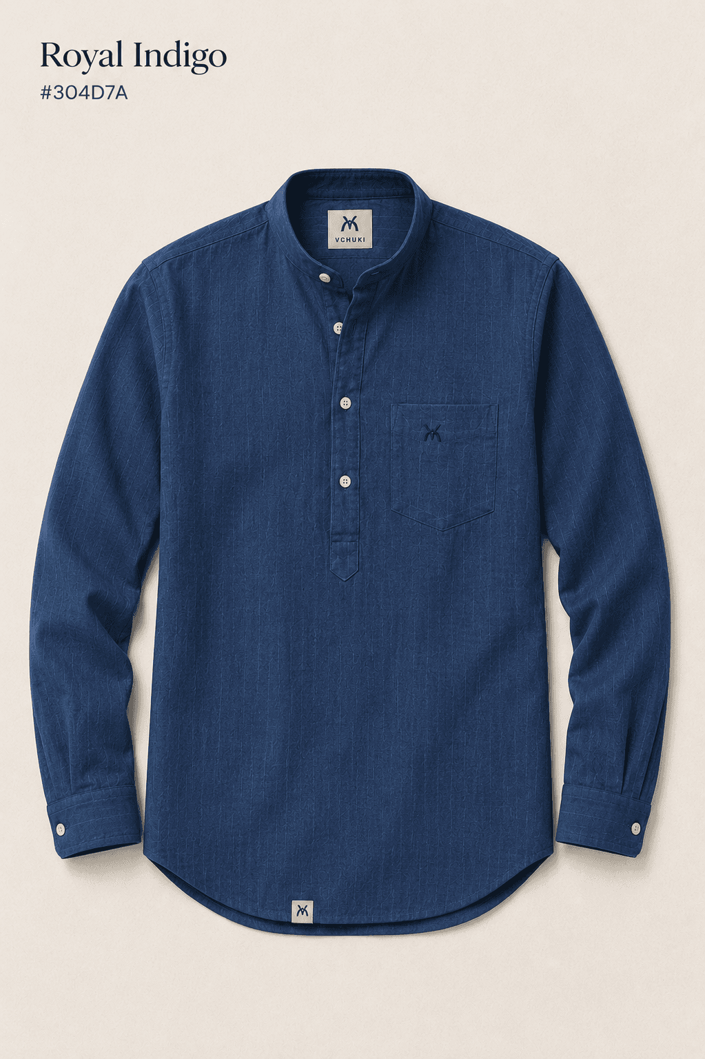 VCHUKI Linen Short Kurta — Full Sleeve - Royal Indigo