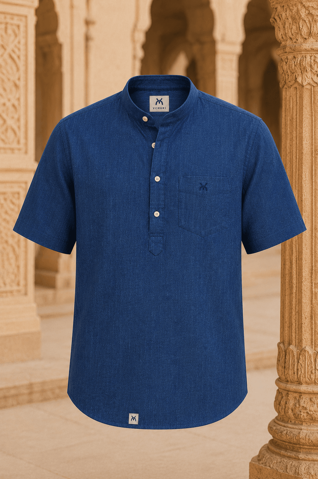 VCHUKI Linen Short Kurta — Half Sleeve - Royal Indigo