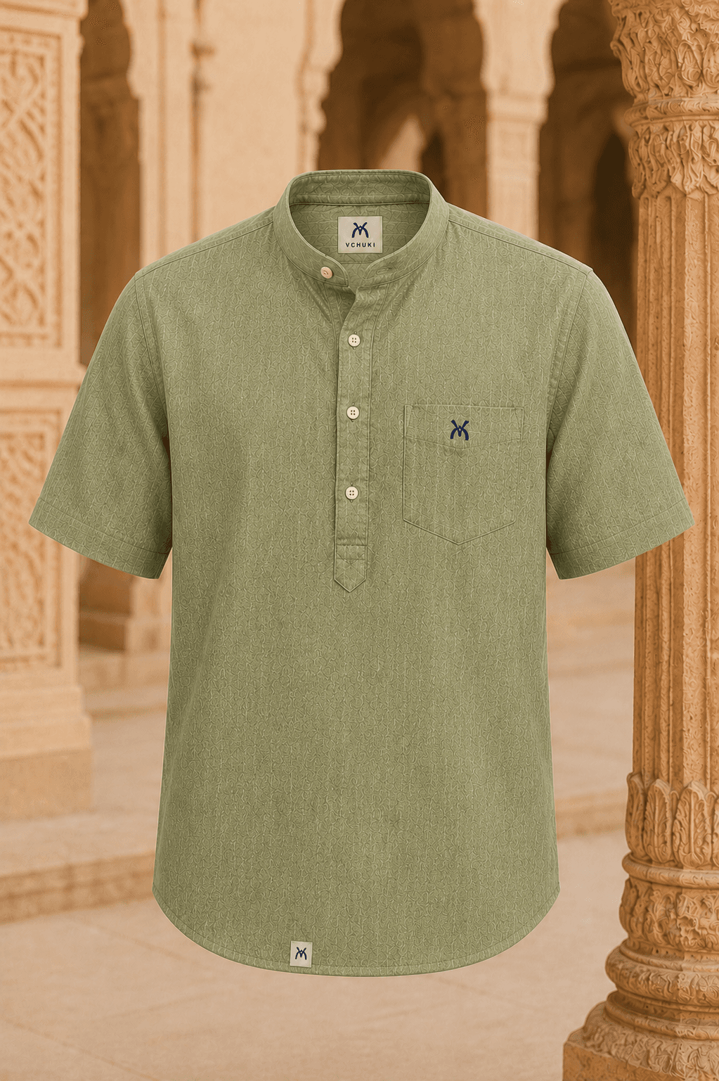 VCHUKI Linen Short Kurta — Half Sleeve - Heritage Olive