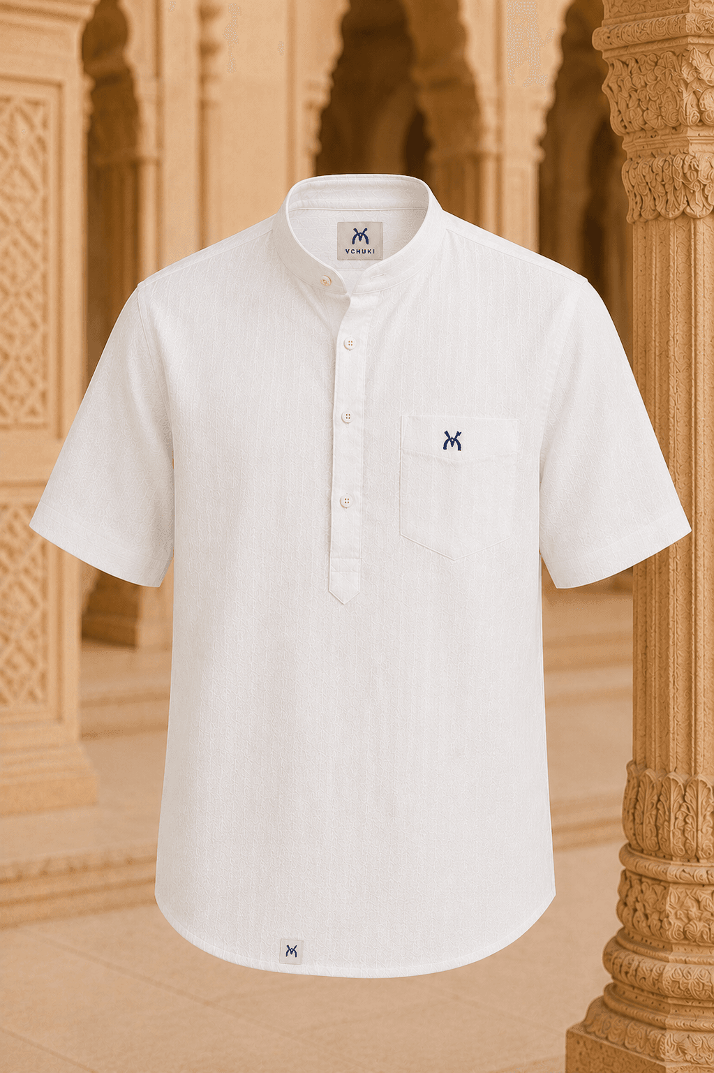 VCHUKI Linen Short Kurta — Half Sleeve - Ivory White
