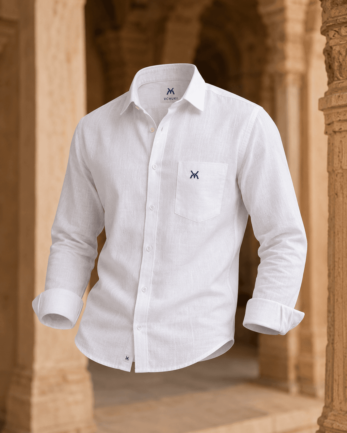 VCHUKI Premium Linen Full Sleeve Shirt - Ivory White